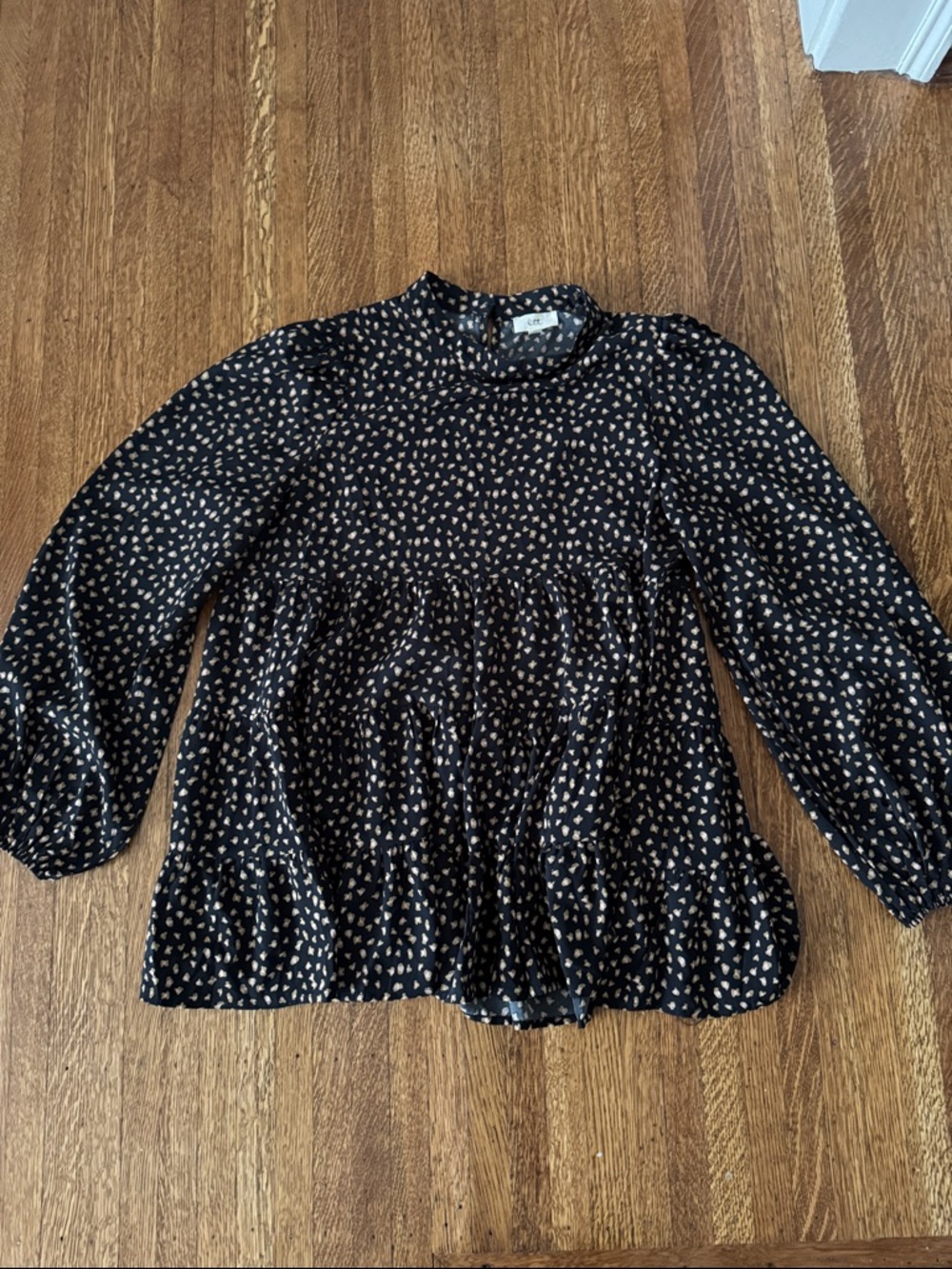 Maternity Black & Gold Print Peplum Blouse